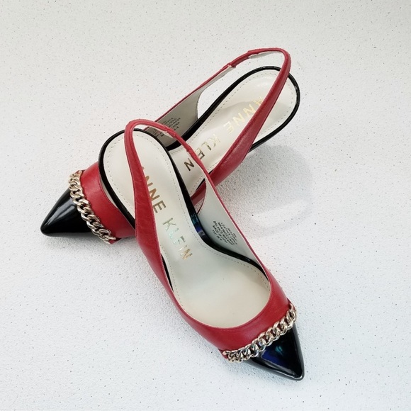 ANNE KLEIN Red & Black Sling Pumps, 3” heels - Picture 1 of 6